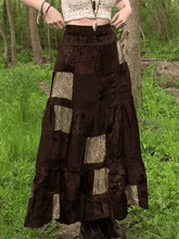Patchwork Velvet Printed Maxi Skirt